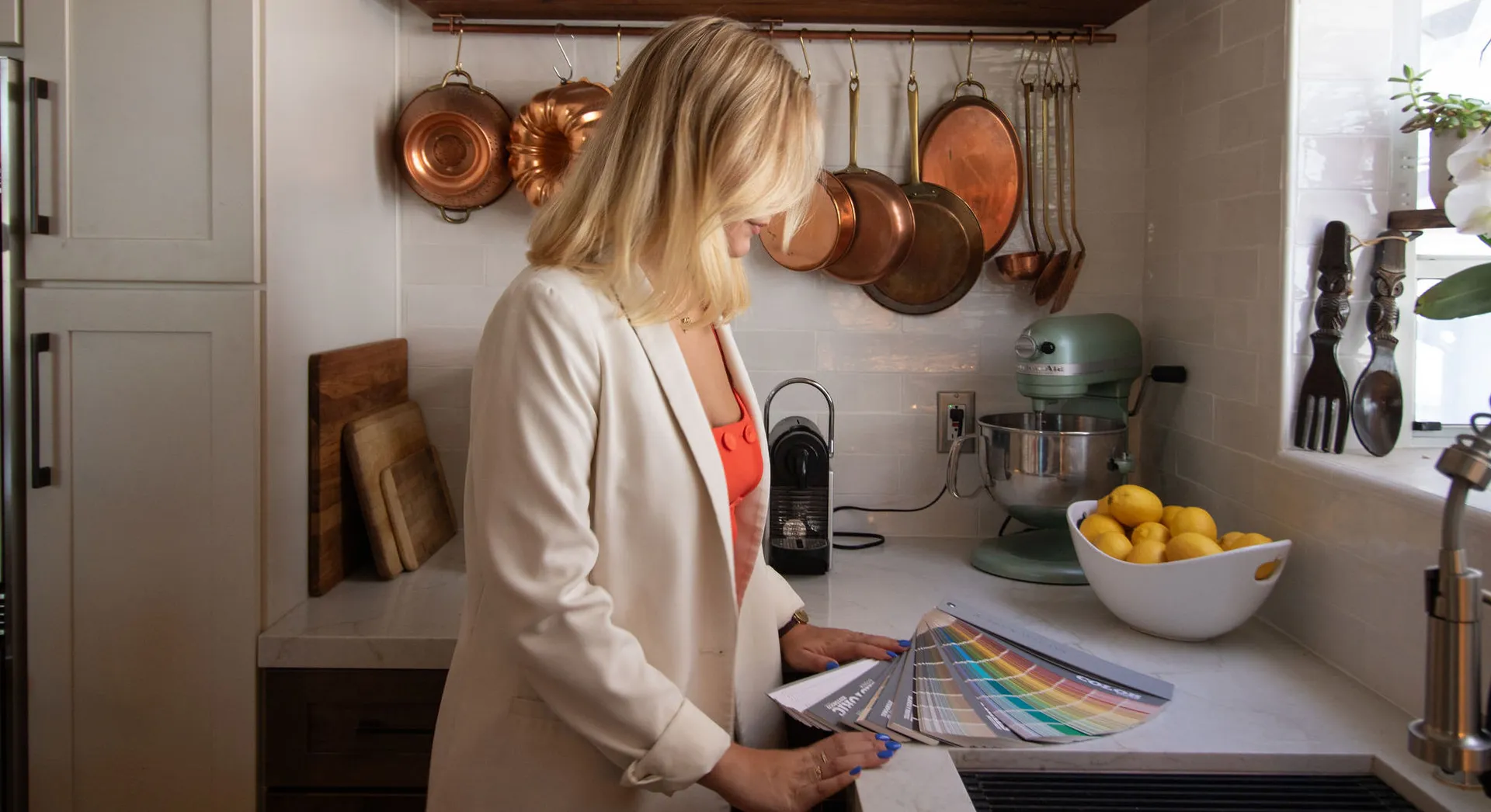 Designer selecting colors and materials